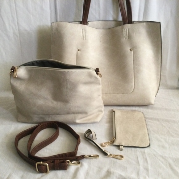 Vegan Tote, Wristlet, Satchel/Crossbody Ivory Bone Set Empire EM Handbag Co. - Picture 3 of 14